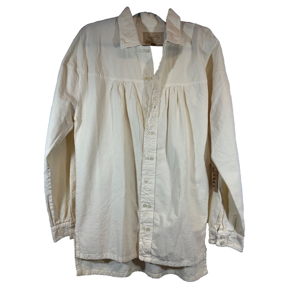 NEW Scully Placket Womens Ivory 100% Cotton Pleated Pullover L/S Work Blouse C21 - Picture 1 of 7